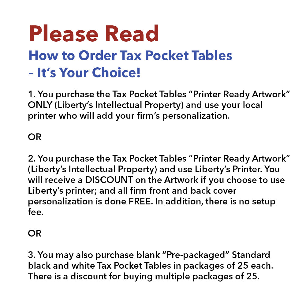 Comprehensive Tax Pocket Tables